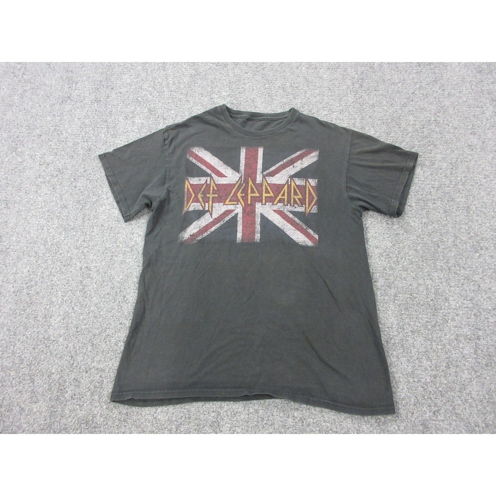 Def Leppard Shirt Mens Large Black Union Jack Flag Graphic Tee Rock Band Music